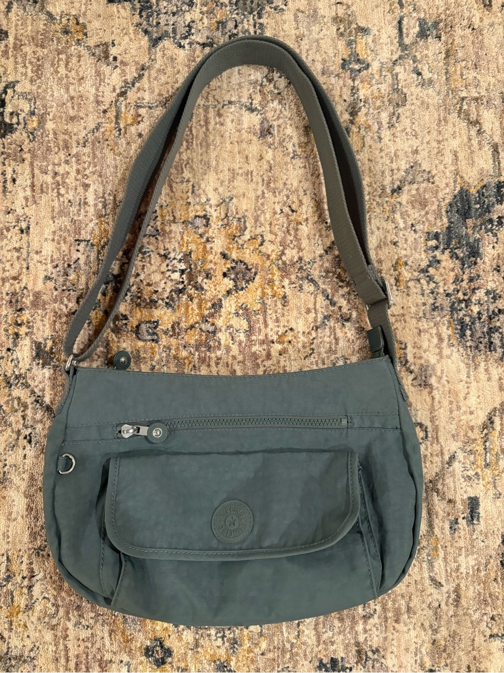 Kipling Olive Green Shoulder Bag with Front Flap Pocket